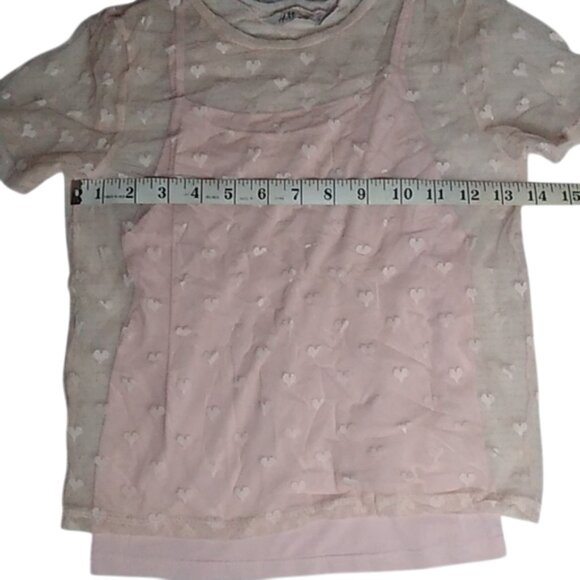 H&M, SHEER TOP WITH HEART PRINTS, COLOR: PINK, SIZE: 8-10Y - Picture 6 of 8